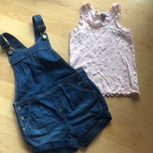 Toddler denim overalls and floral tank